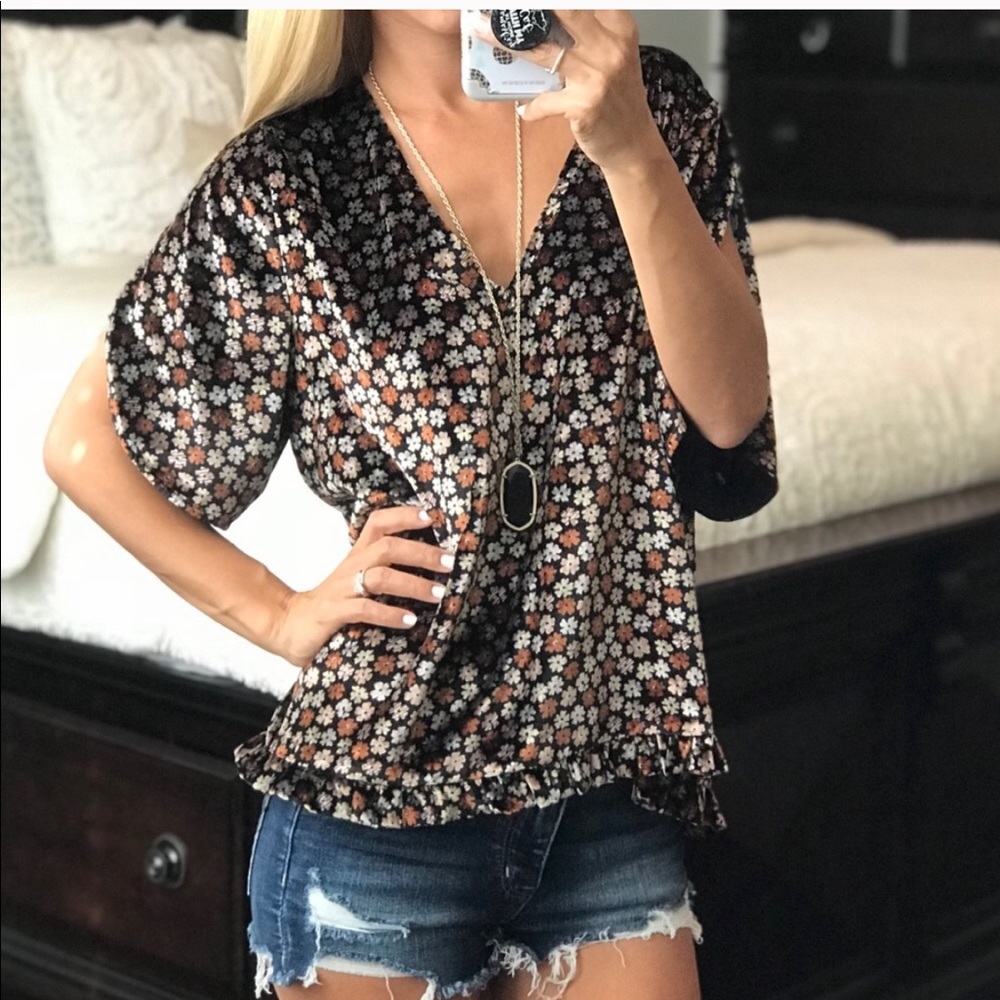 Madewell Velvet Tulip-Sleeve Ruffle Top NWOT XXS